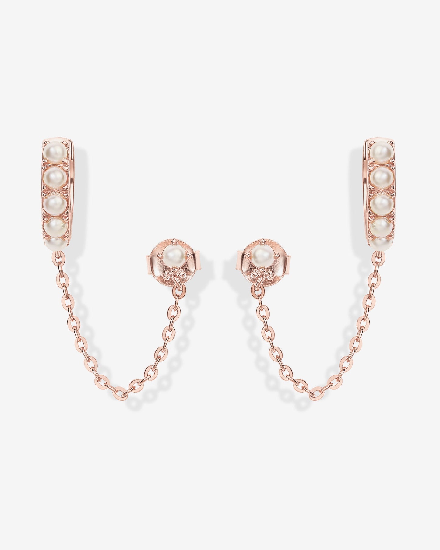 Pearled Chained Huggie Hoop with Stud