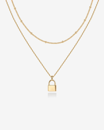 Layered Lock Pendant Necklace