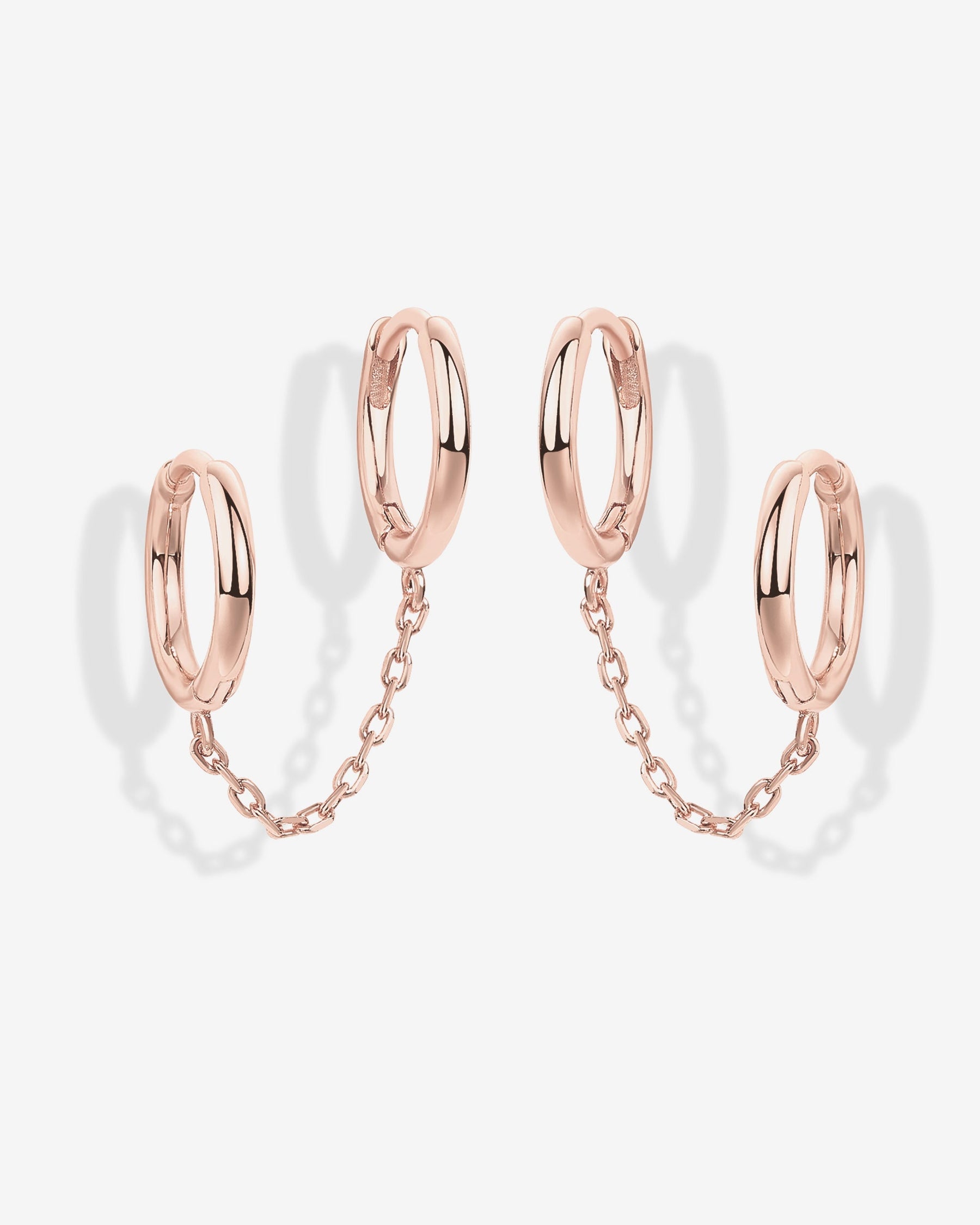 Double Huggie Dangle Chain Earrings