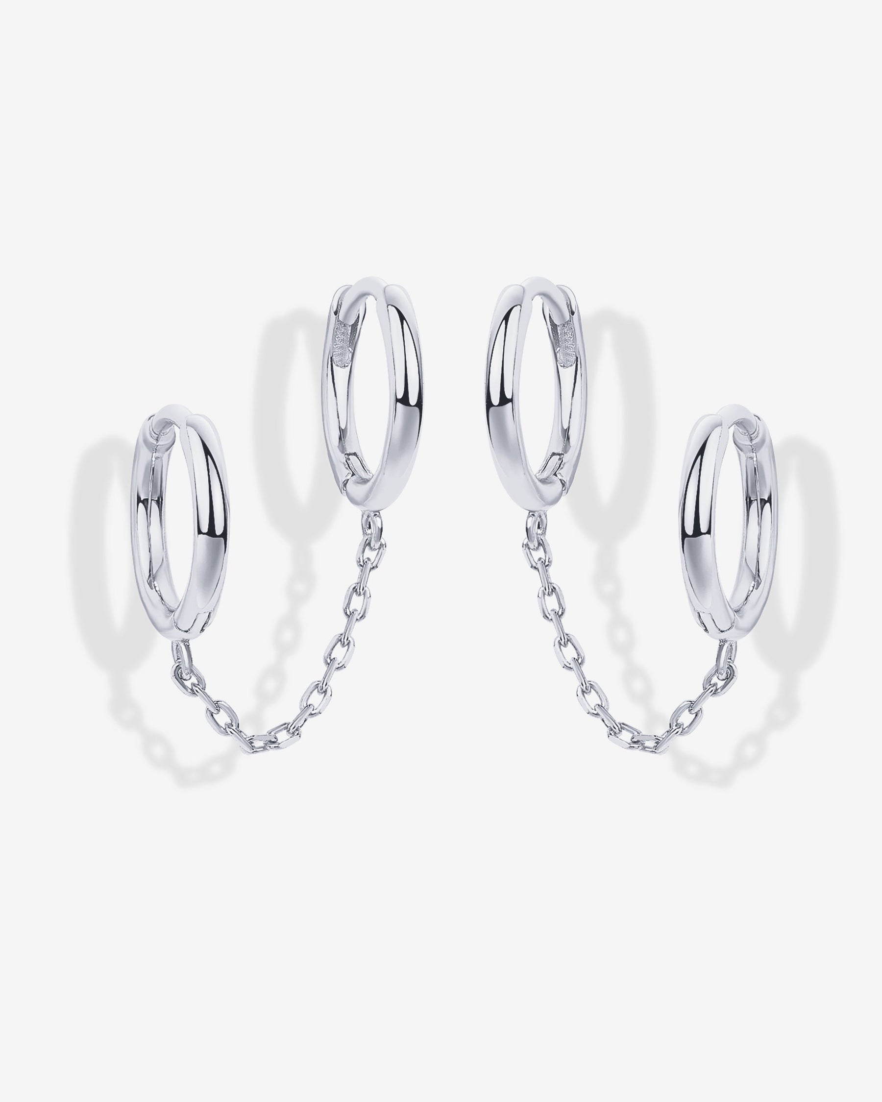 Double Huggie Dangle Chain Earrings