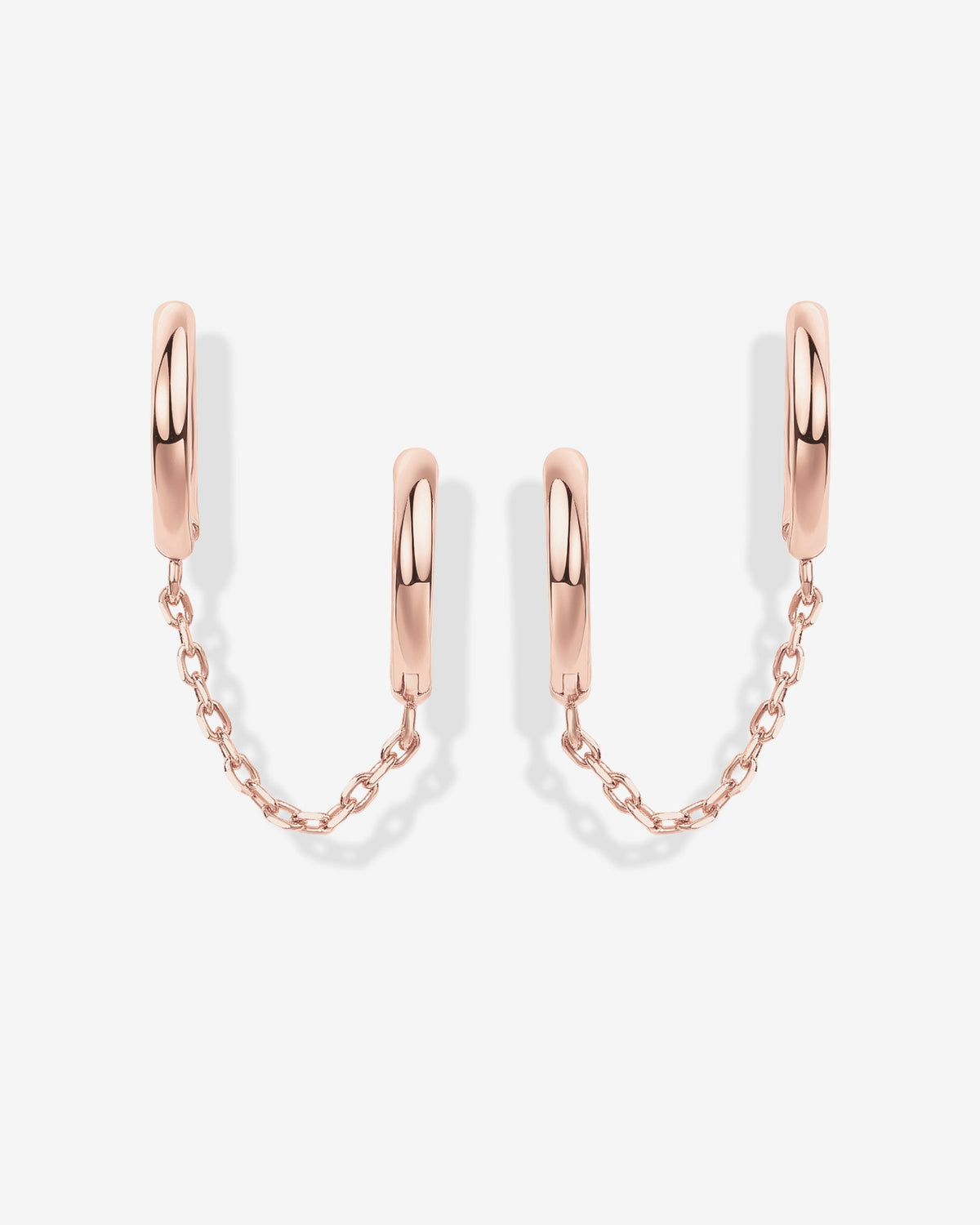 Double Huggie Dangle Chain Earrings
