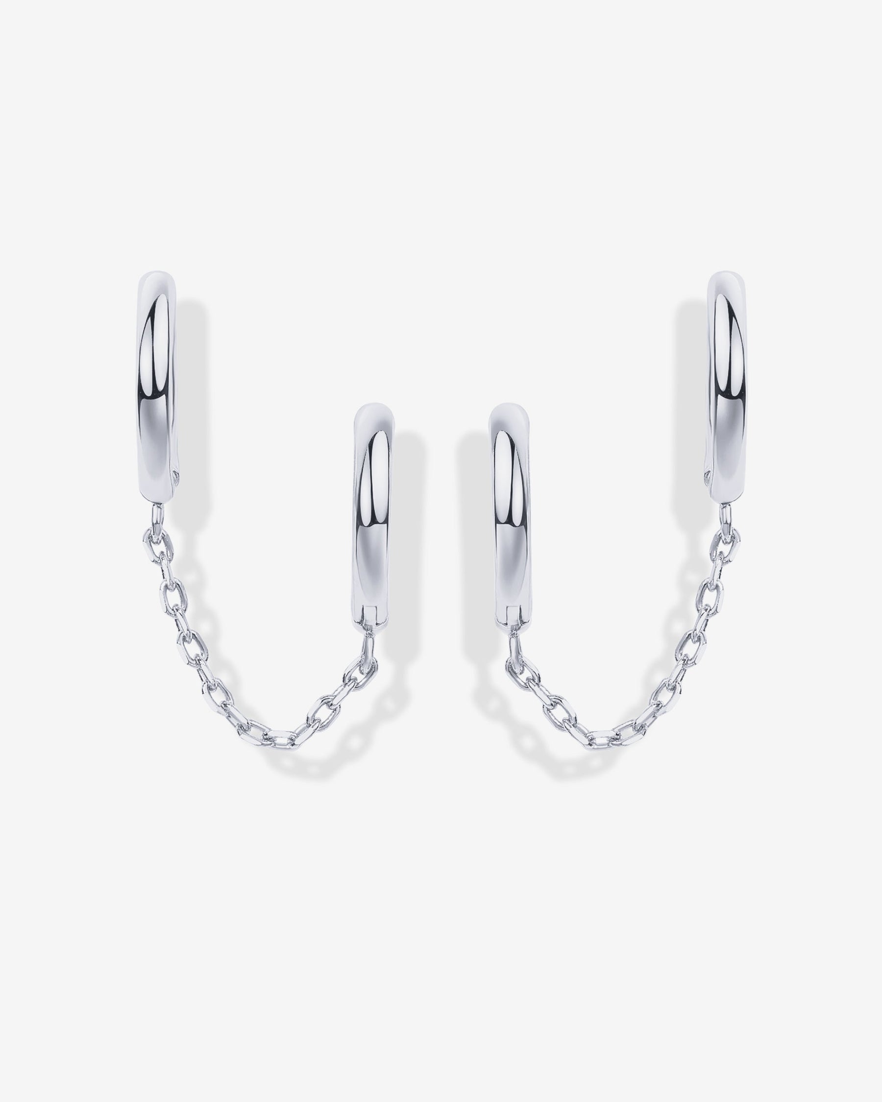 Double Huggie Dangle Chain Earrings
