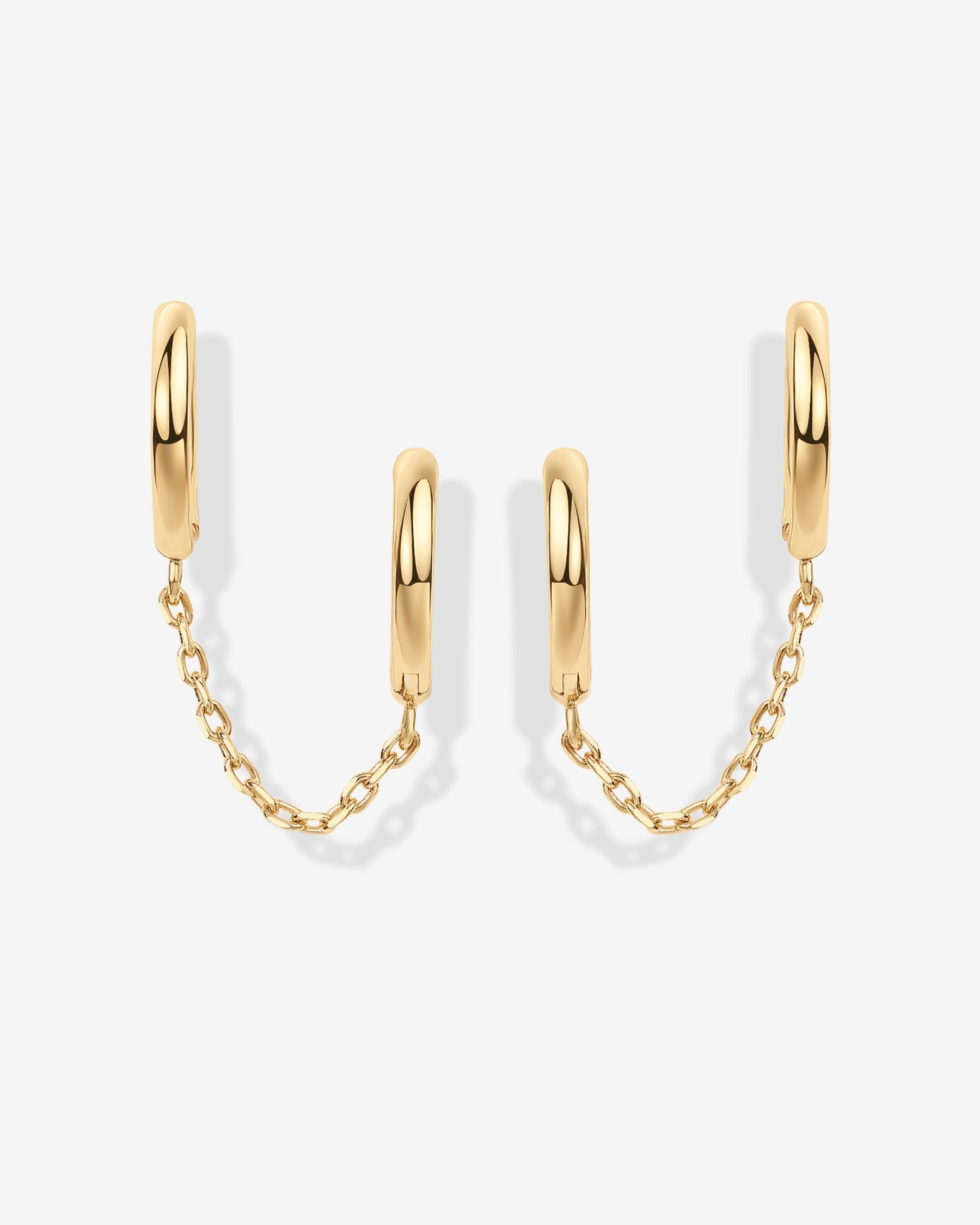 Double Huggie Dangle Chain Earrings