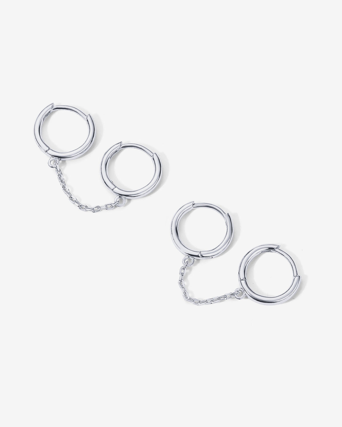 Double Huggie Dangle Chain Earrings