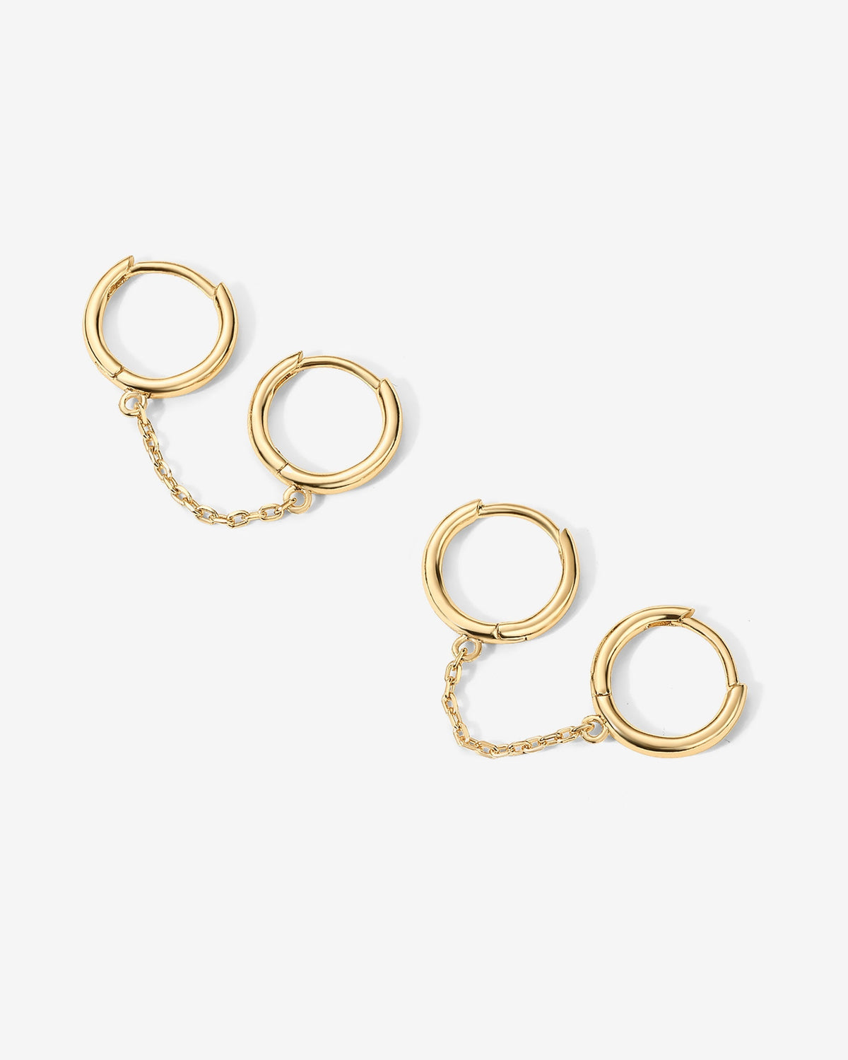 Double Huggie Dangle Chain Earrings