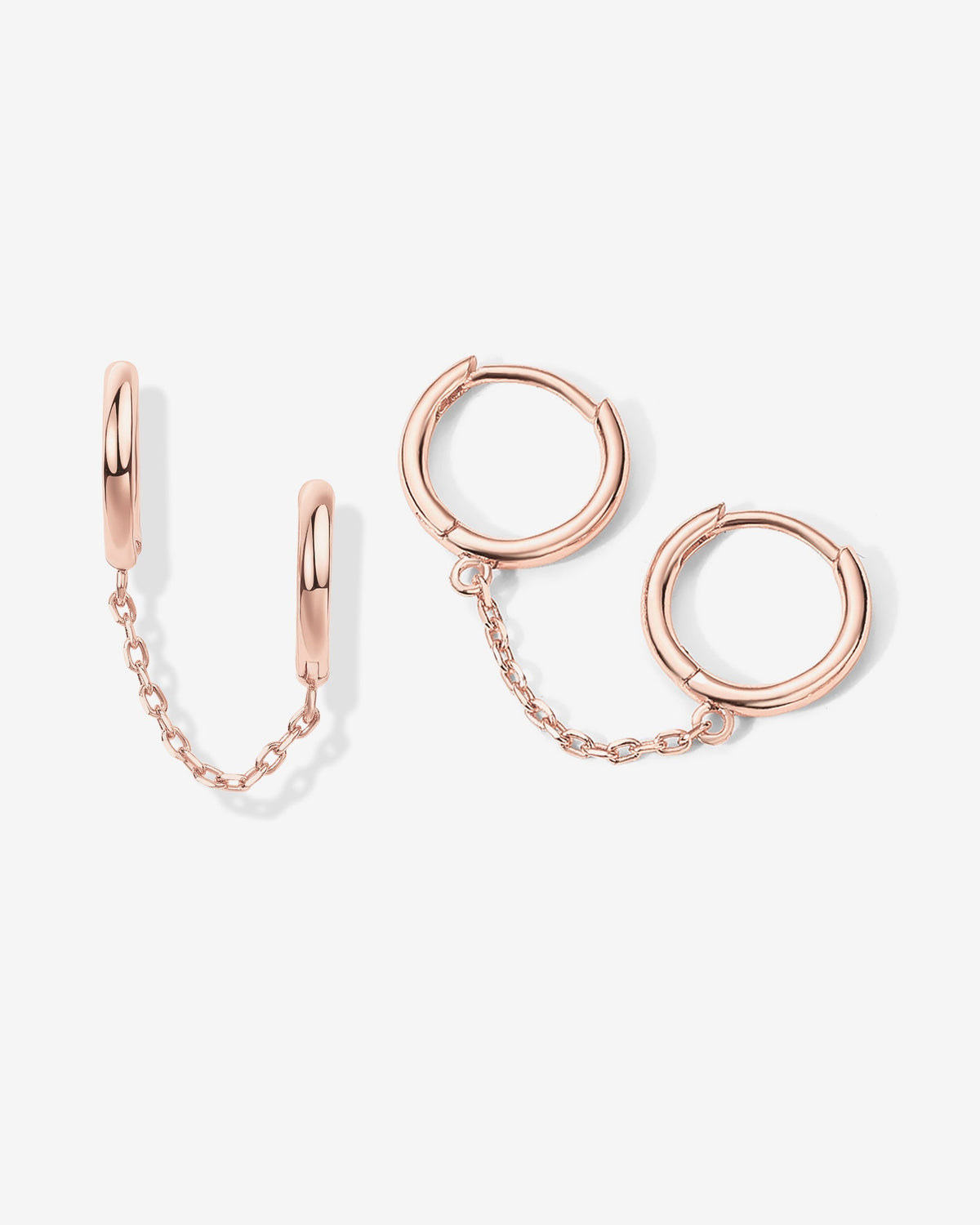Double Huggie Dangle Chain Earrings