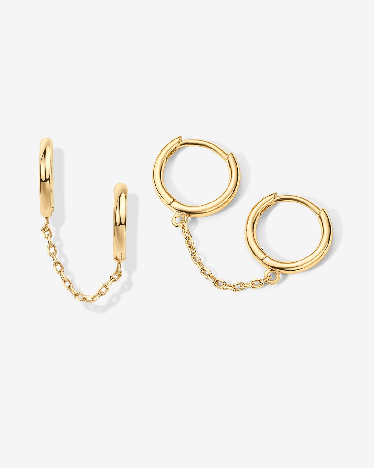 Double Huggie Dangle Chain Earrings