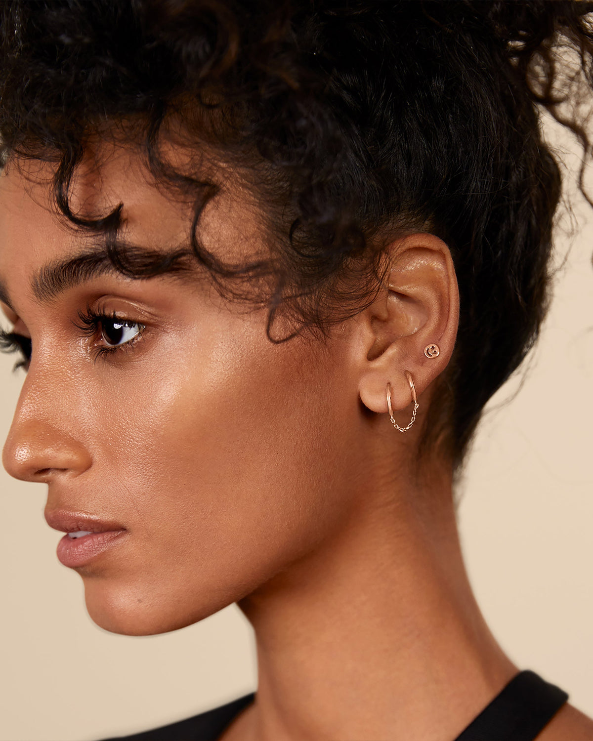 Double Huggie Dangle Chain Earrings