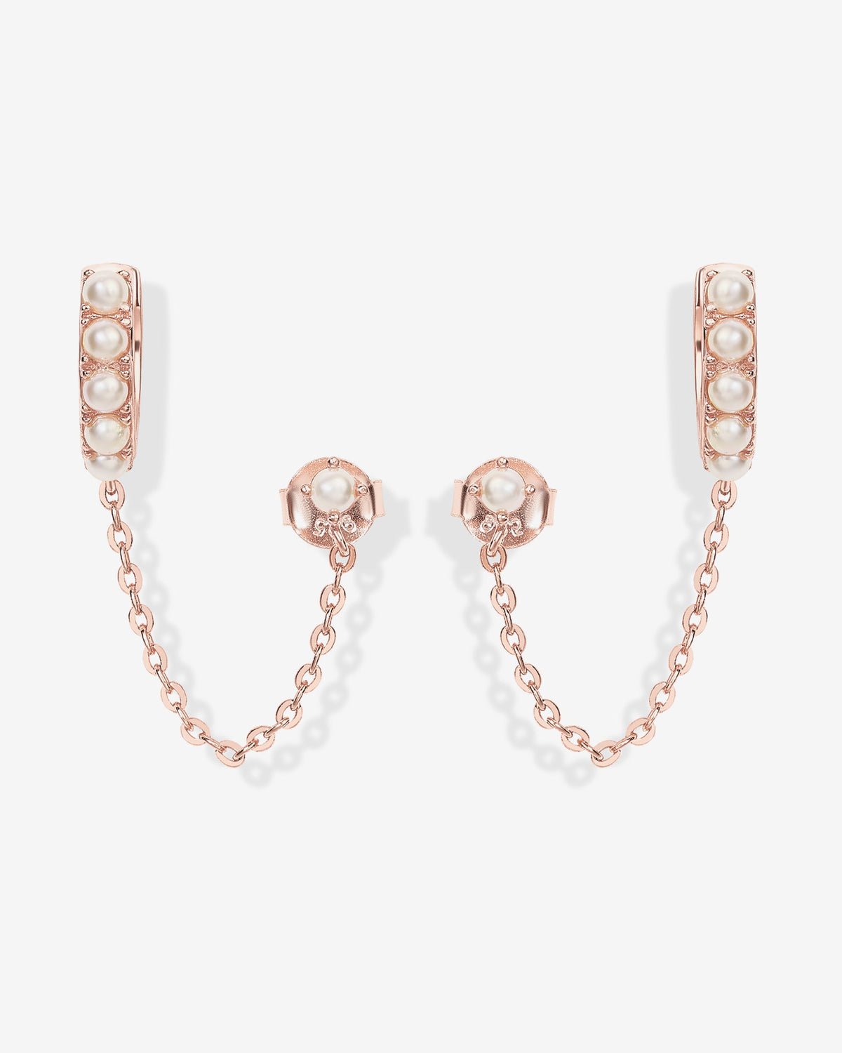 Pearled Chained Huggie Hoop with Stud
