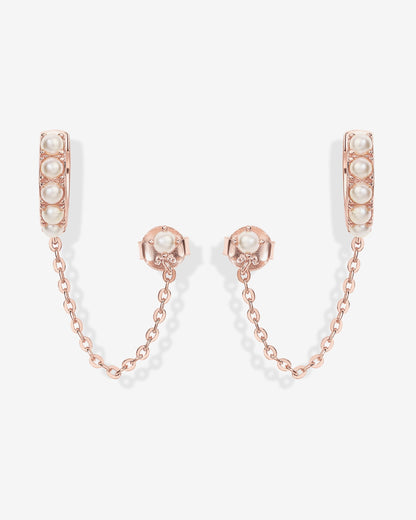 Pearled Chained Huggie Hoop with Stud