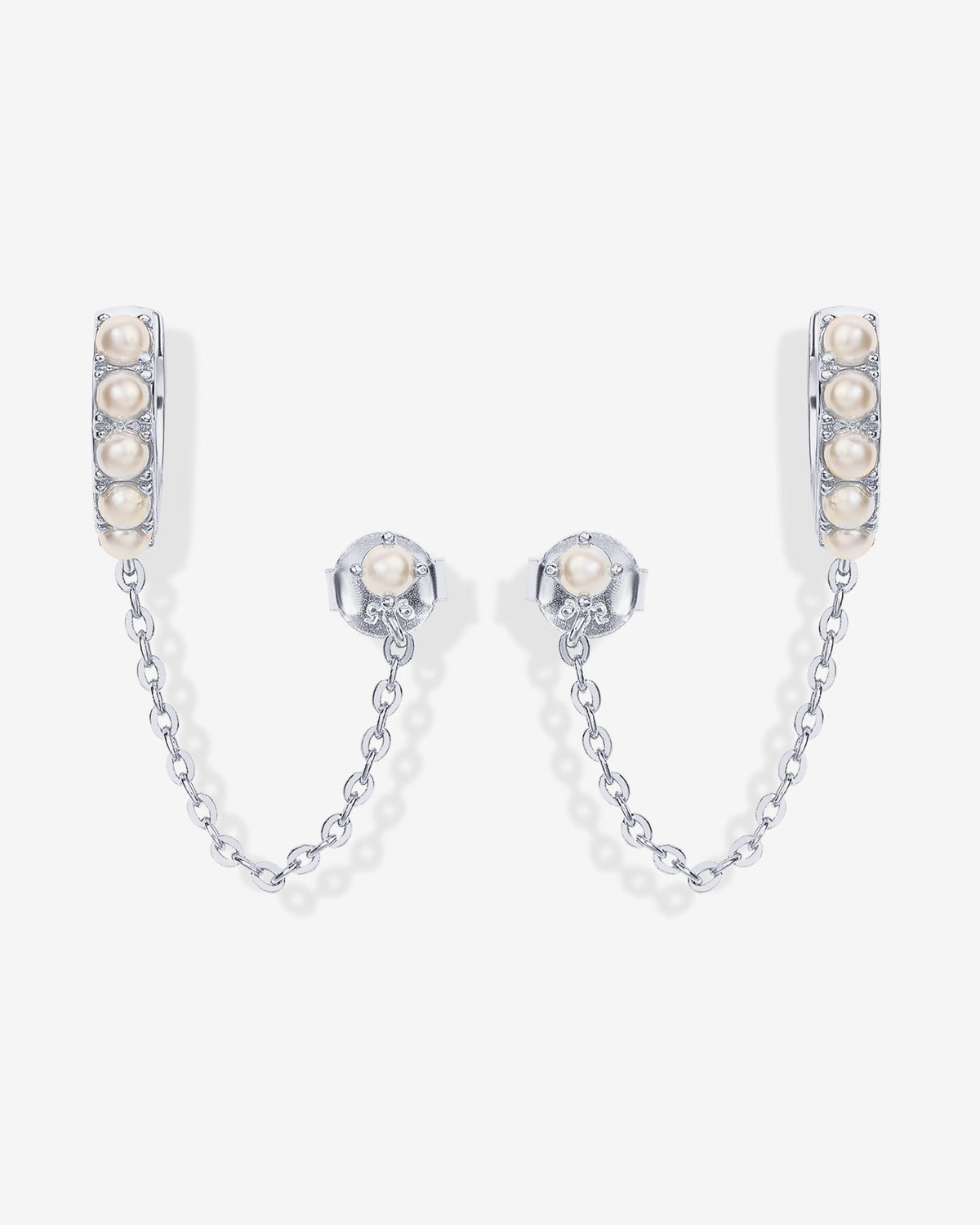 Pearled Chained Huggie Hoop with Stud