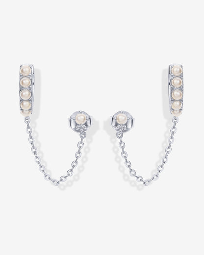 Pearled Chained Huggie Hoop with Stud