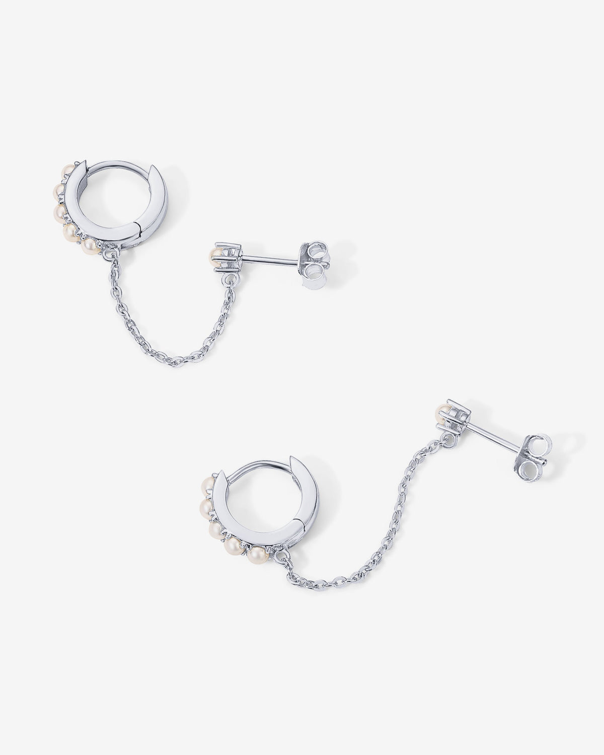Pearled Chained Huggie Hoop with Stud