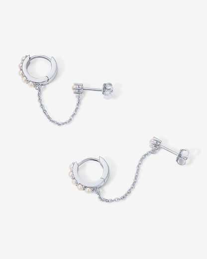 Pearled Chained Huggie Hoop with Stud