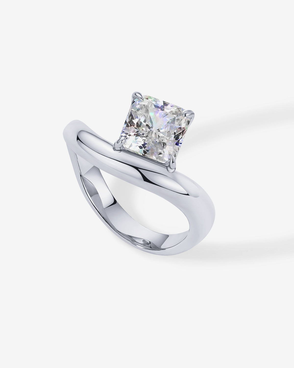 Square Cubic Zirconia Solitaire Wavy Ring