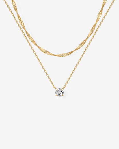 Round Solitaire Layered Necklace Set