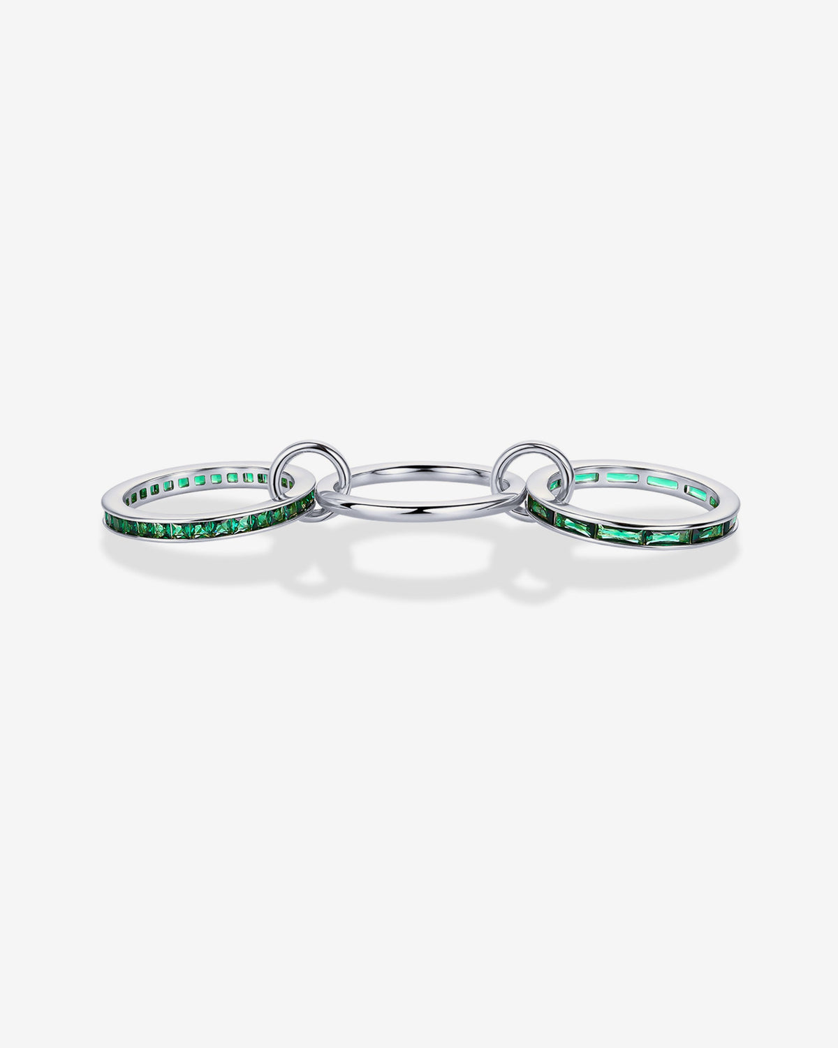 Interlocking Triple Band Emerald Tone Ring